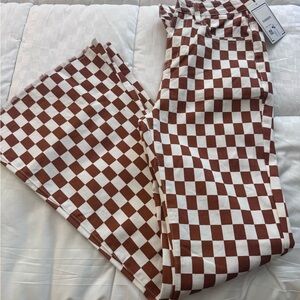 Brown and White Checkerboard  jeans